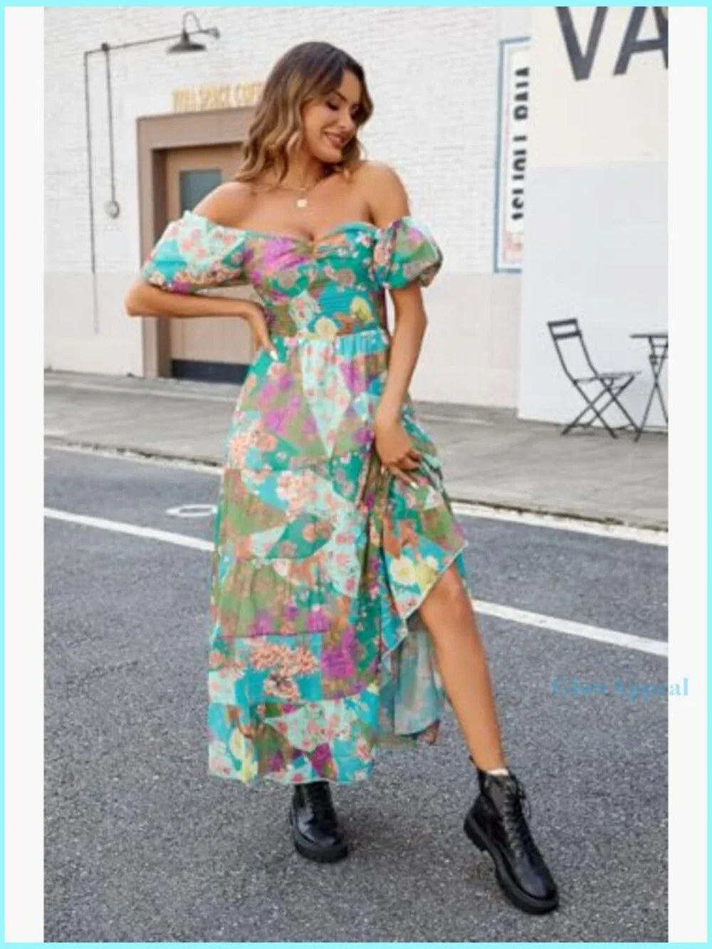 Floral Maxi Dress with Puff Sleeves Smocked Bodice Bohemian Summer - Picture 2 of 7